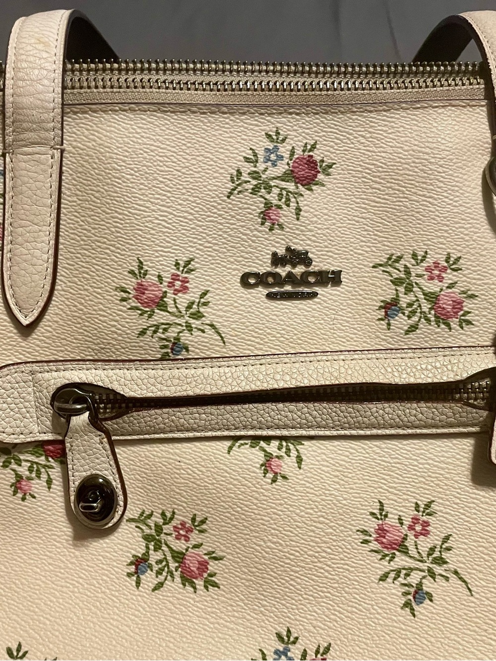 Coach Tote Bag in Cream with Pink Floral Print - Picture 5 of 16